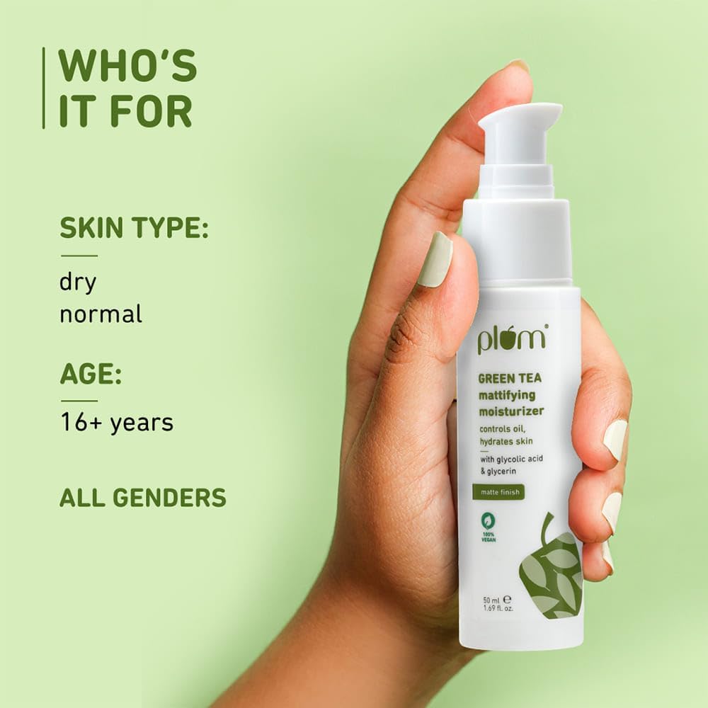 Plum Green Tea Mattifying Moisturizer Cream For Face | 100% Vegan | 50ml