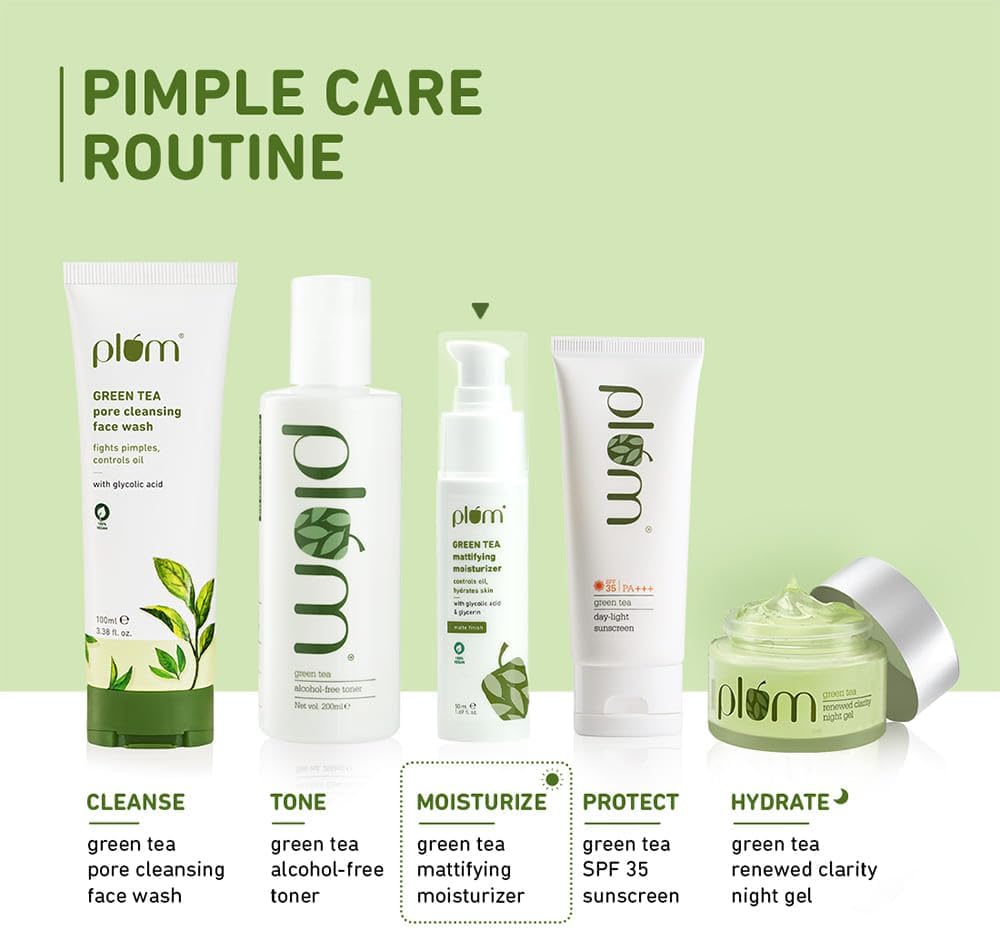 Plum Green Tea Mattifying Moisturizer Cream For Face | 100% Vegan | 50ml