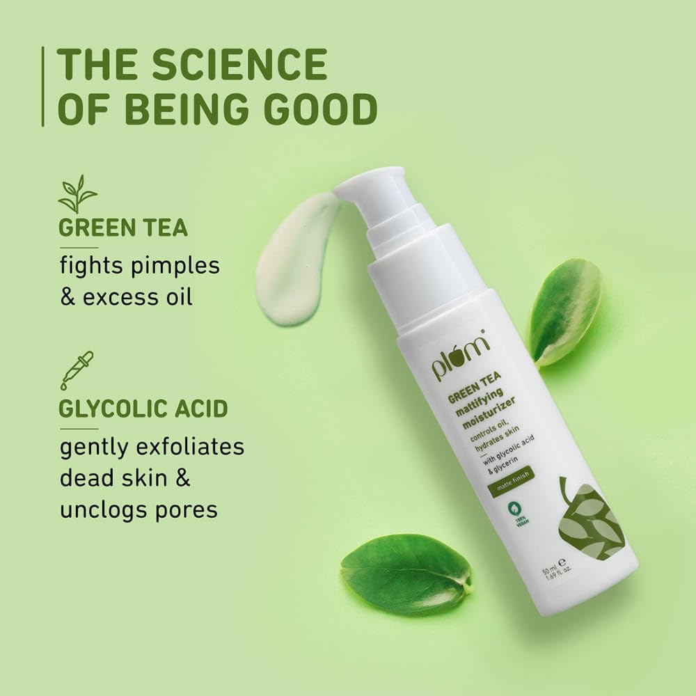 Plum Green Tea Mattifying Moisturizer Cream For Face | 100% Vegan | 50ml
