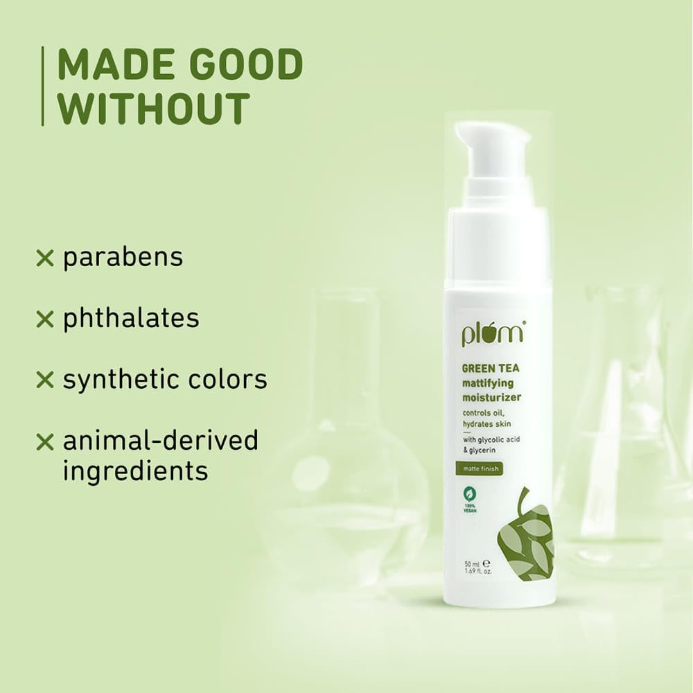Plum Green Tea Mattifying Moisturizer Cream For Face | 100% Vegan | 50ml